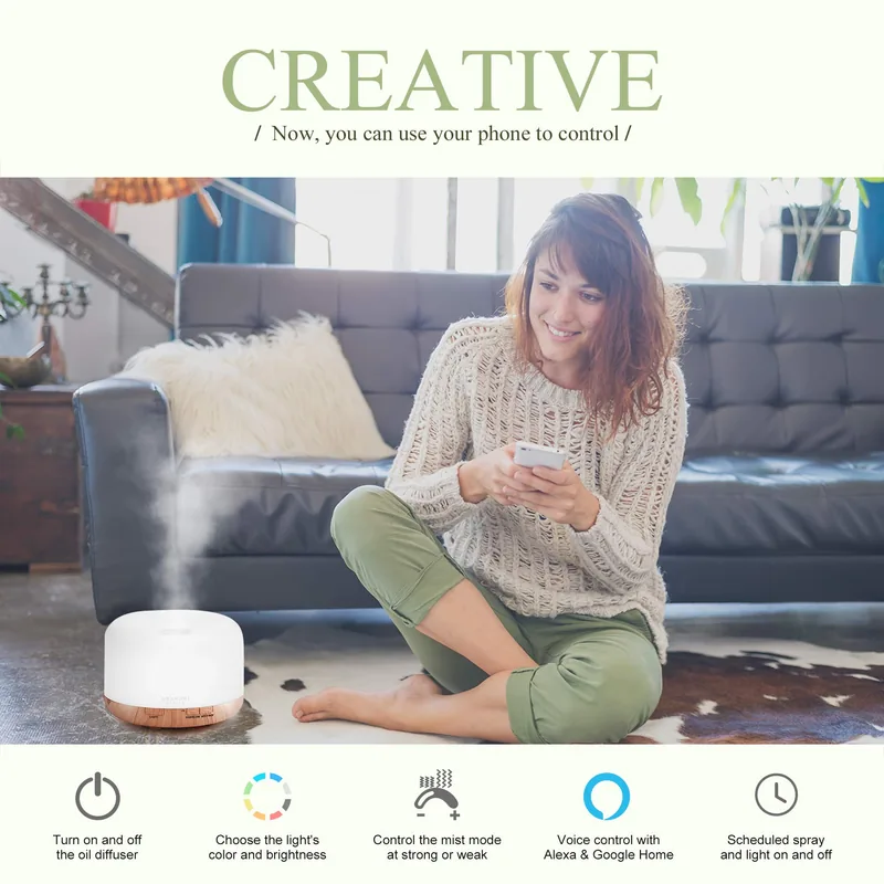 ASAKUKI Smart Wi-Fi Essential Oil Diffuser 500ml – dyfuzor olejków eterycznych | Homenura